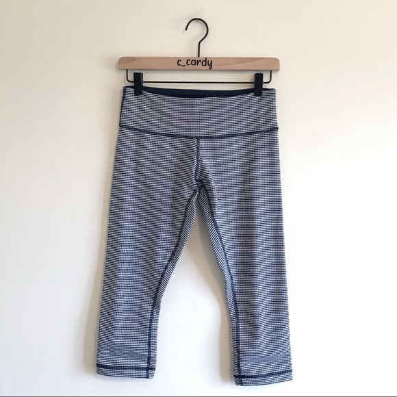 Lululemon Wunder Under Navy Gingham Crop Leggings - Picture 1 of 8